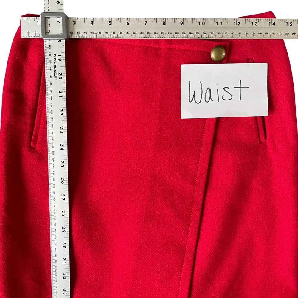 Talbots Petites Wool Blend Faux Wrap Skirt Red Above Knee Lined Office Preppy 2P
